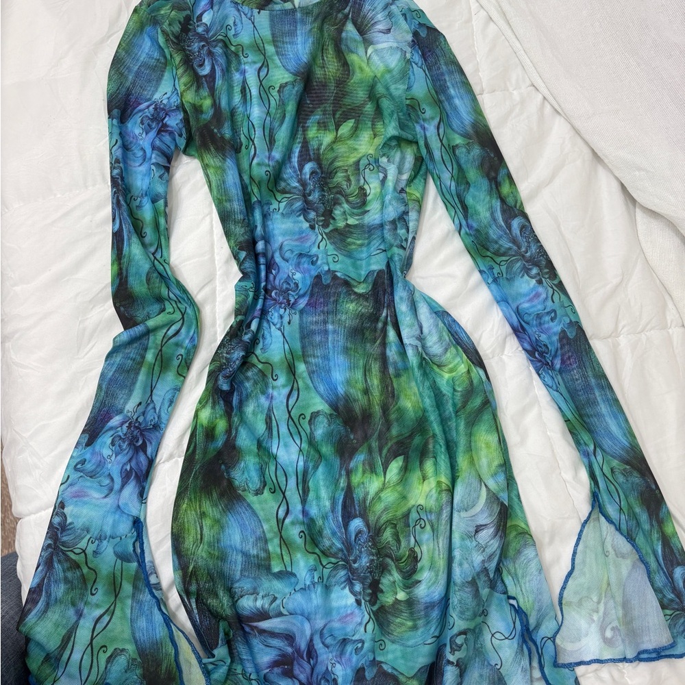 SHEIN Vibrant Blue and Green Mini Dress